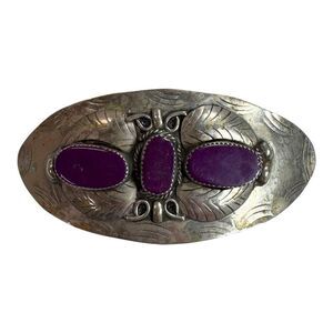 Vintage Silver Belt Buckle Hair Barrette Charoite Purple Stones Southwest READ